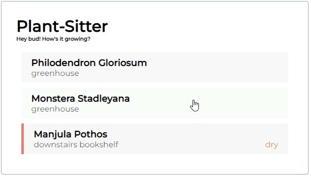 plant-sitter website snapshot